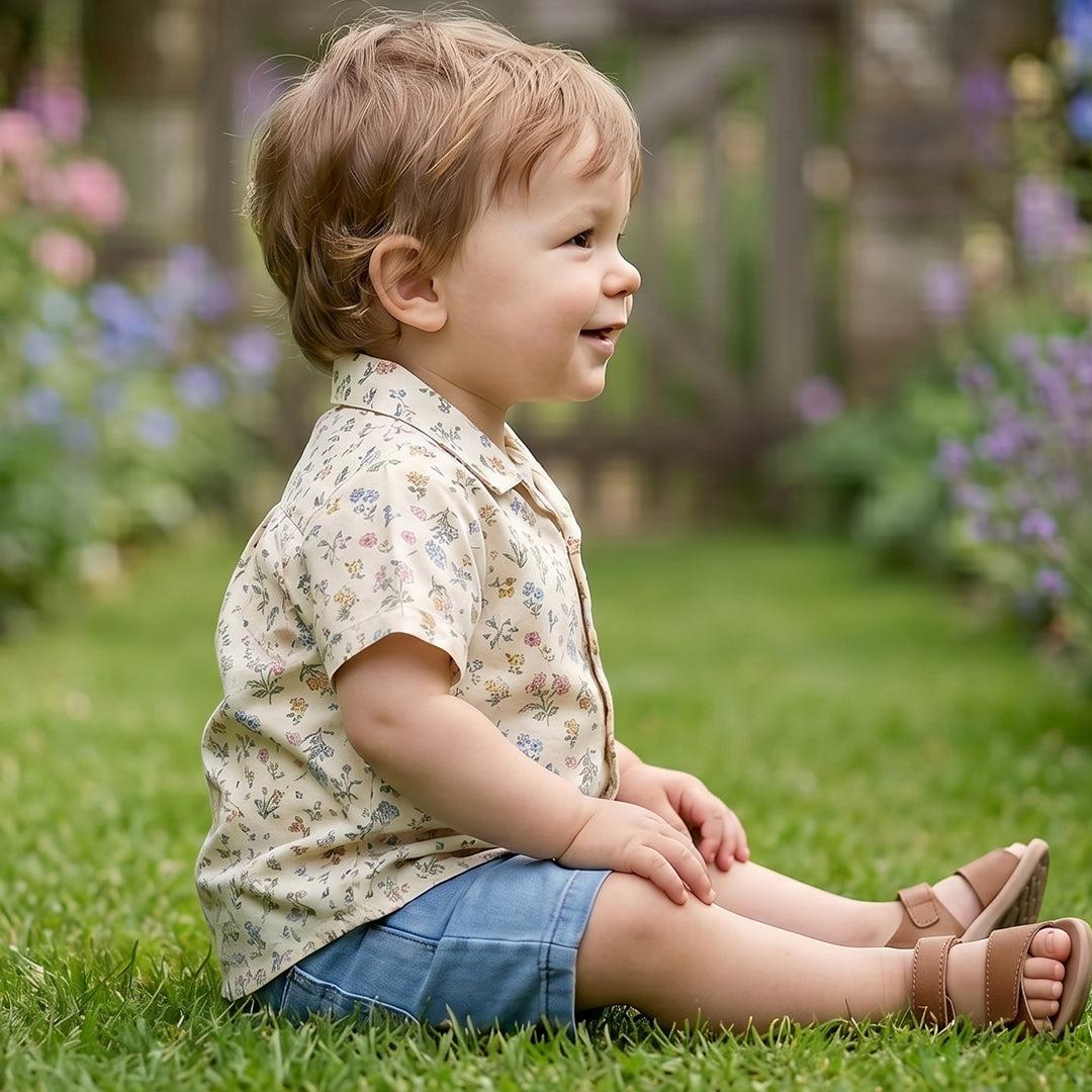 Vintage Wildflower Short-Sleeve Button-Up