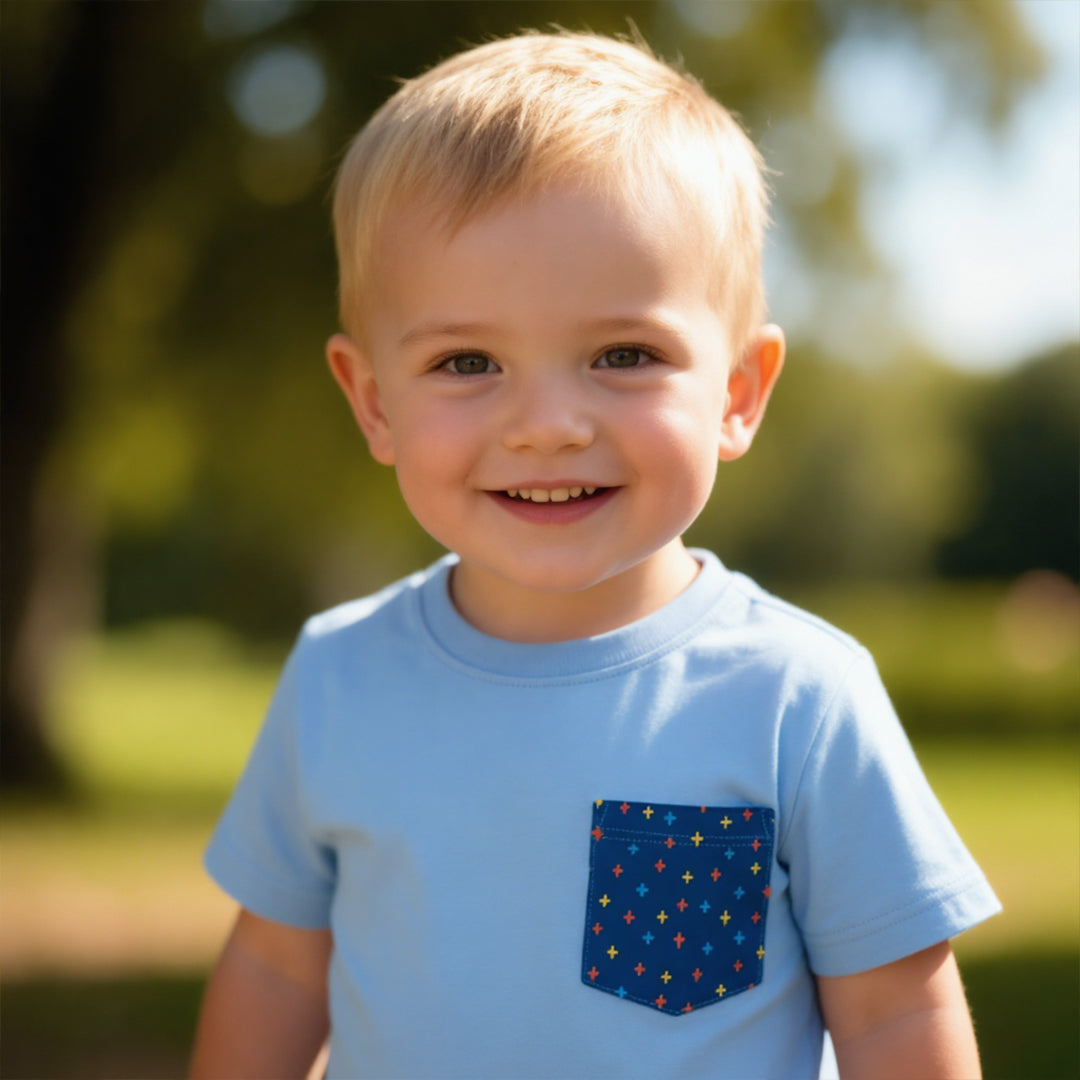 Sky Blue Geo-Pocket Essential Tee
