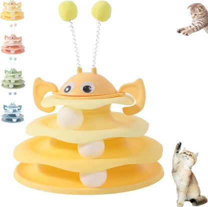 Interactive 3-Layer Cat Toy Tower with Rotating Bee and Rolling Ball