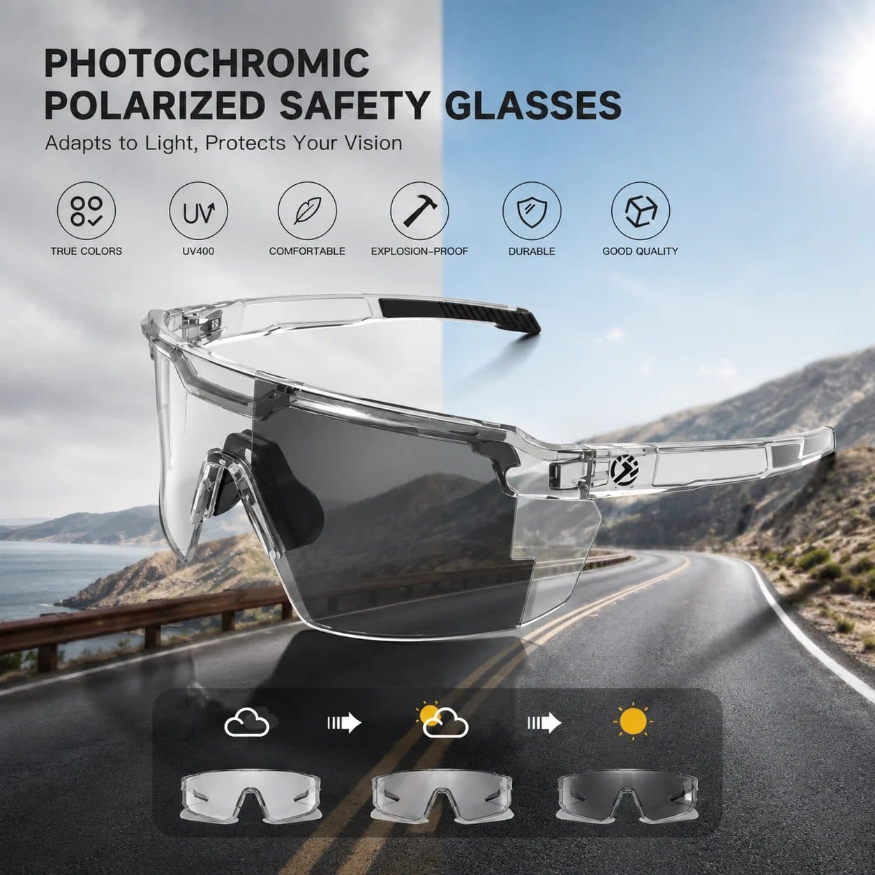 ☀️🕶️UV400 Photochromic Polarized Safety Glasses – 🥇Automatically Adjust To Sunlight • Reduce Glare • Protect Your Eyes Anywhere