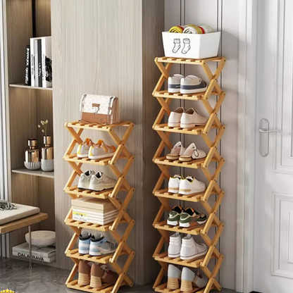 Durable Foldable Bamboo Shoe Rack