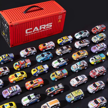48 Mini Pull-Back Cars with Built-In Garage Set