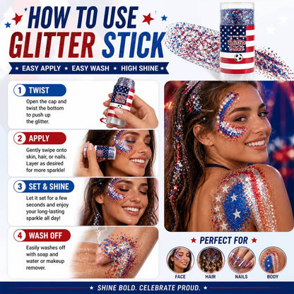🇺🇸 4th of July Glitter Stick – Red, White & Blue Body & Hair Sparkle