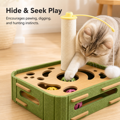 🔥 50% OFF 🐱 Interactive Cat Hide-and-Seek Toy Box with Felt Scratcher