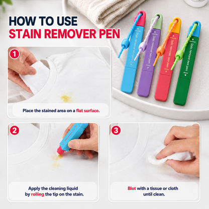 Portable Instant Stain Remover Pen for Clothes, Travel-Friendly Spot Cleaner with Built-in Brush Applicator, Quick Treatment for Coffee, Wine, Sauce, Makeup & Everyday Fabric Stains