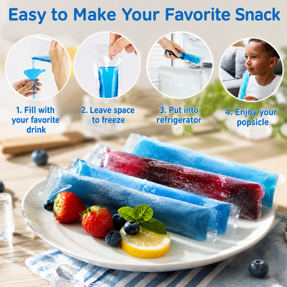 🧊 DIY Disposable Ice Pop Bags Homemade ice lolly Bags with Silicone Funnel