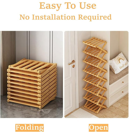 Durable Foldable Bamboo Shoe Rack