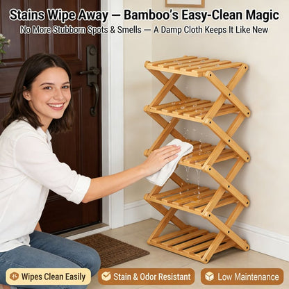 Durable Foldable Bamboo Shoe Rack