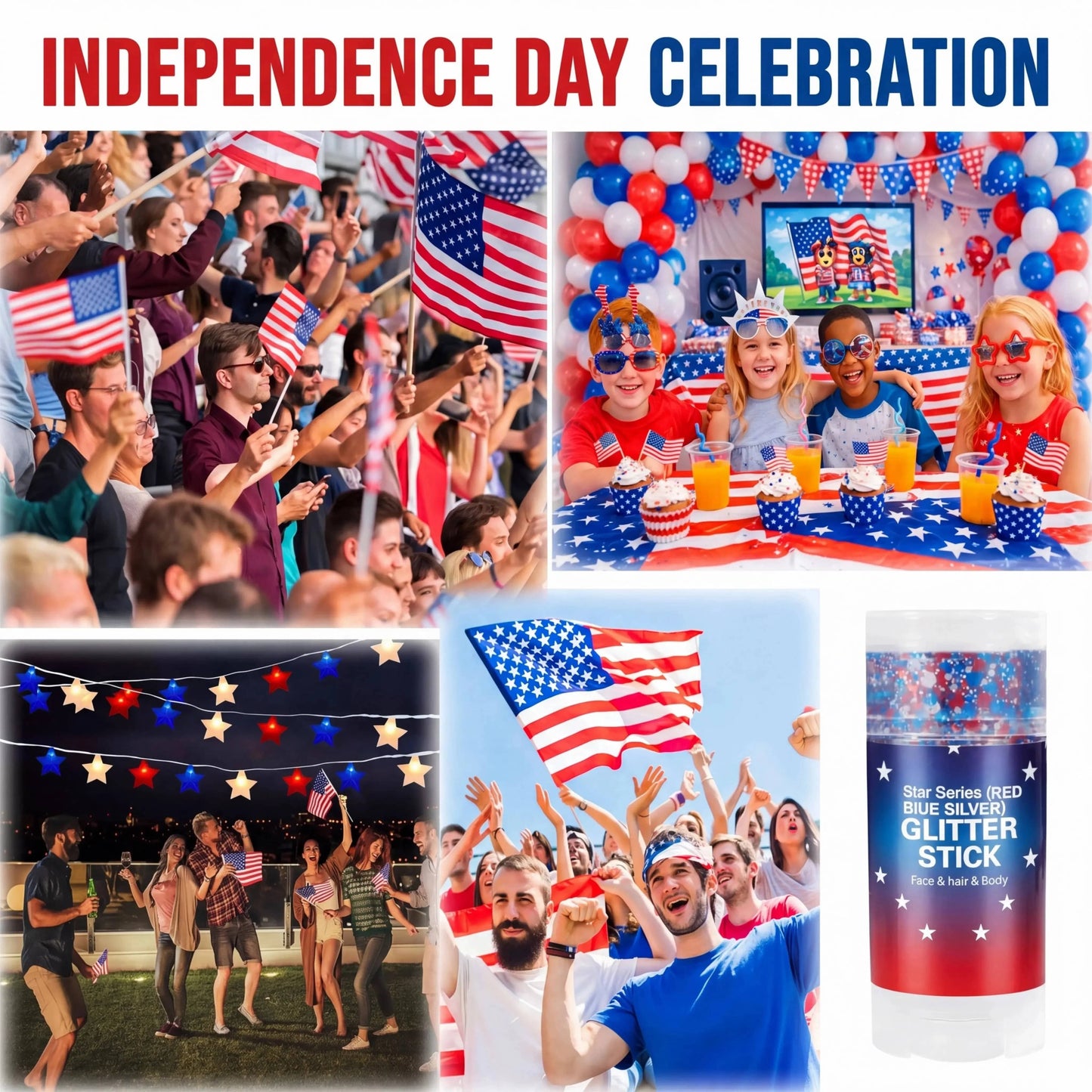🇺🇸 4th of July Glitter Stick – Red, White & Blue Body & Hair Sparkle