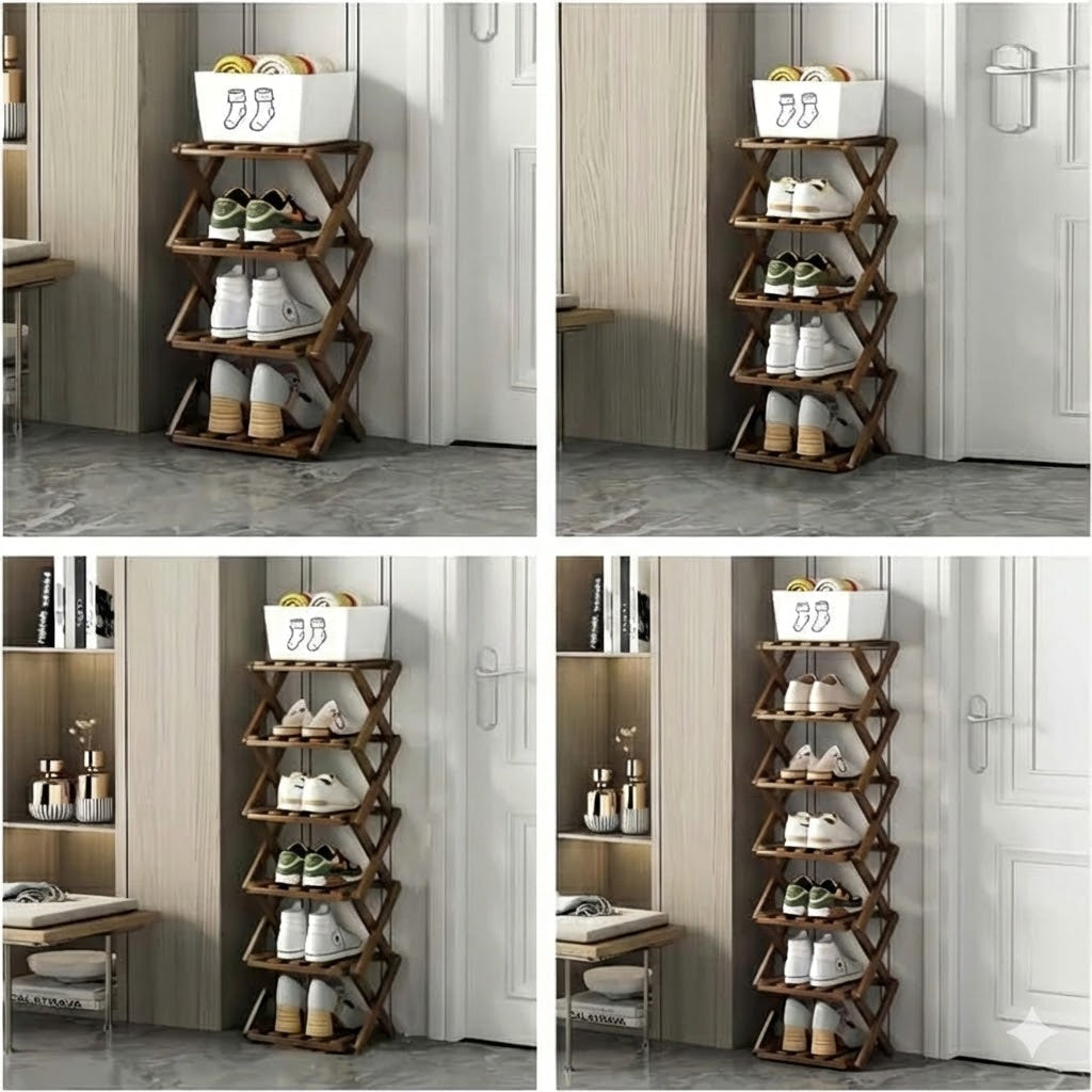 Durable Foldable Bamboo Shoe Rack