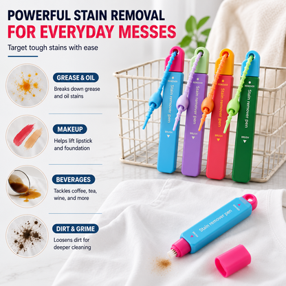Portable Instant Stain Remover Pen for Clothes, Travel-Friendly Spot Cleaner with Built-in Brush Applicator, Quick Treatment for Coffee, Wine, Sauce, Makeup & Everyday Fabric Stains