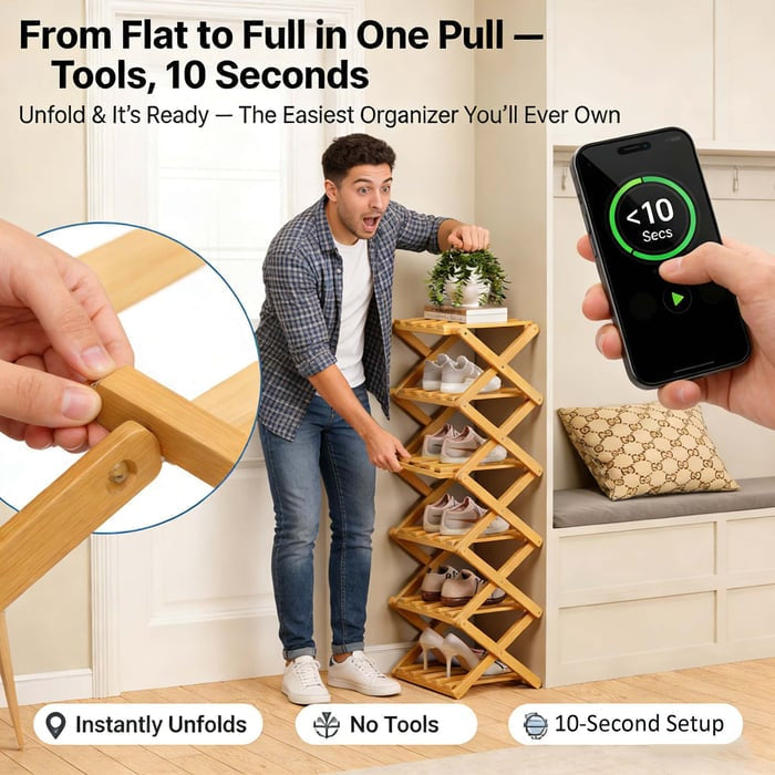 Durable Foldable Bamboo Shoe Rack