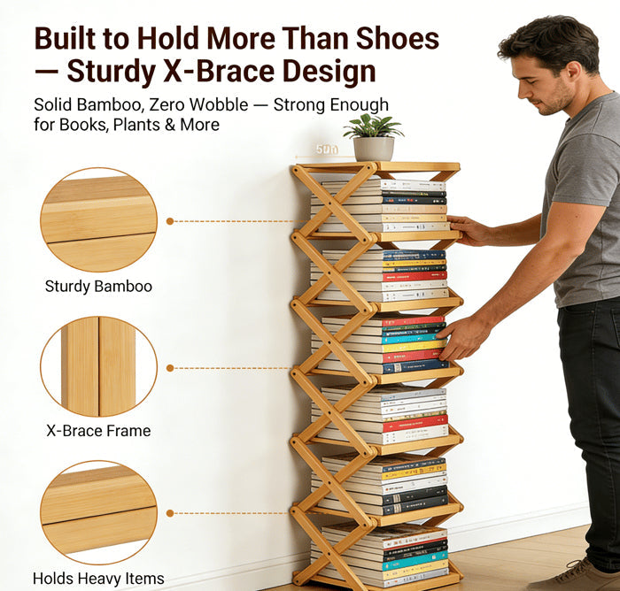 Durable Foldable Bamboo Shoe Rack