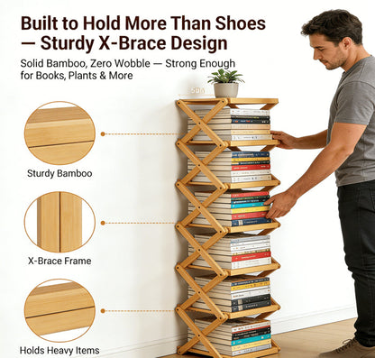 Durable Foldable Bamboo Shoe Rack