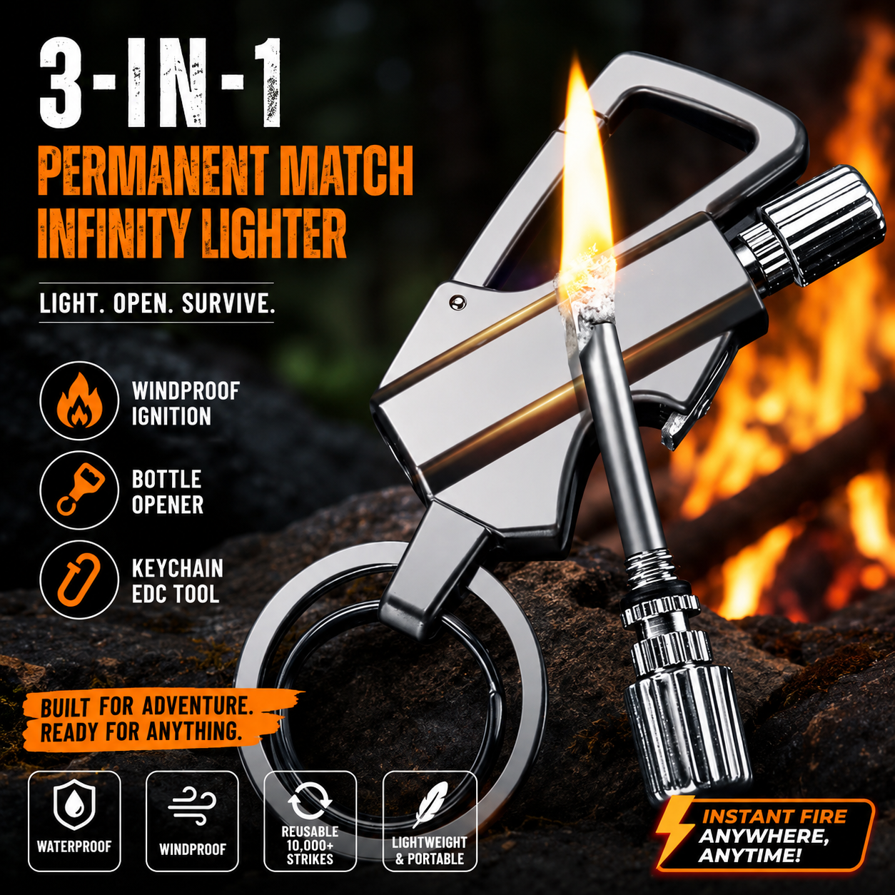 🔥Hot Sale 49% OFF🔥Permanent Match Infinity Lighter with Multitool Keychain Bottle Opener