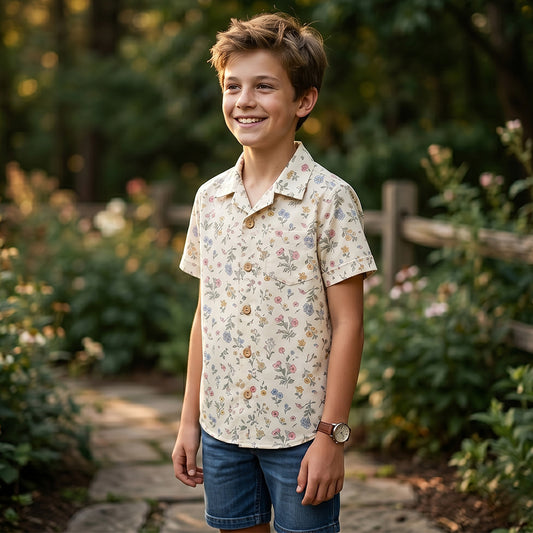 Vintage Wildflower Short-Sleeve Button-Up