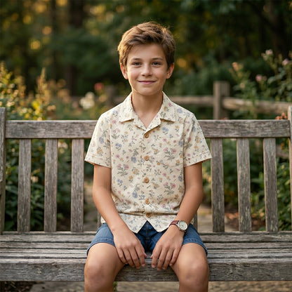 Vintage Wildflower Short-Sleeve Button-Up