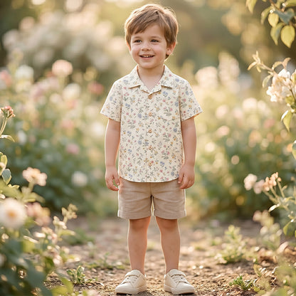 Vintage Wildflower Short-Sleeve Button-Up
