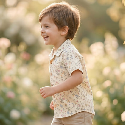 Vintage Wildflower Short-Sleeve Button-Up