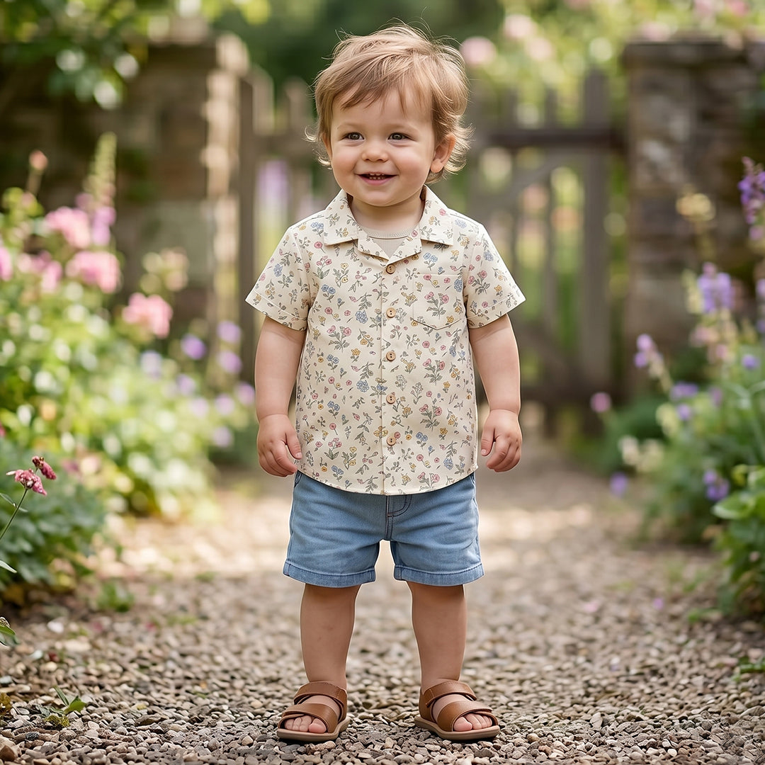 Vintage Wildflower Short-Sleeve Button-Up