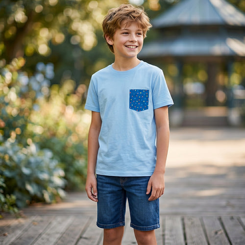 Sky Blue Geo-Pocket Essential Tee