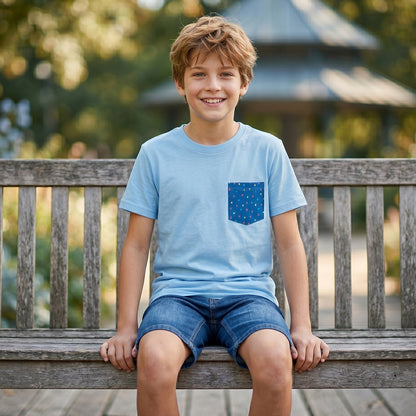 Sky Blue Geo-Pocket Essential Tee