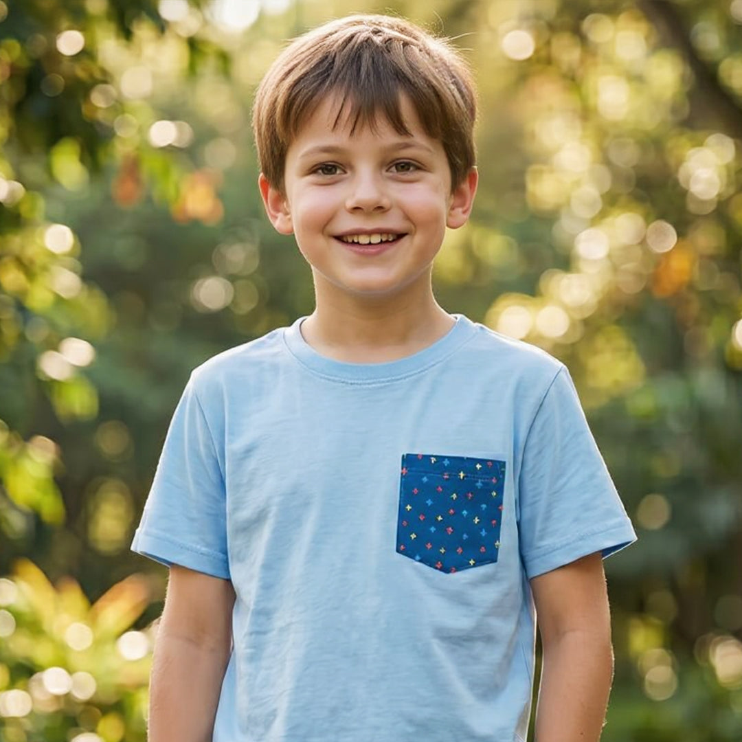 Sky Blue Geo-Pocket Essential Tee