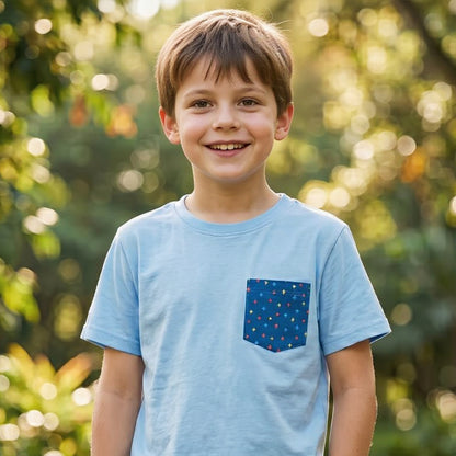 Sky Blue Geo-Pocket Essential Tee