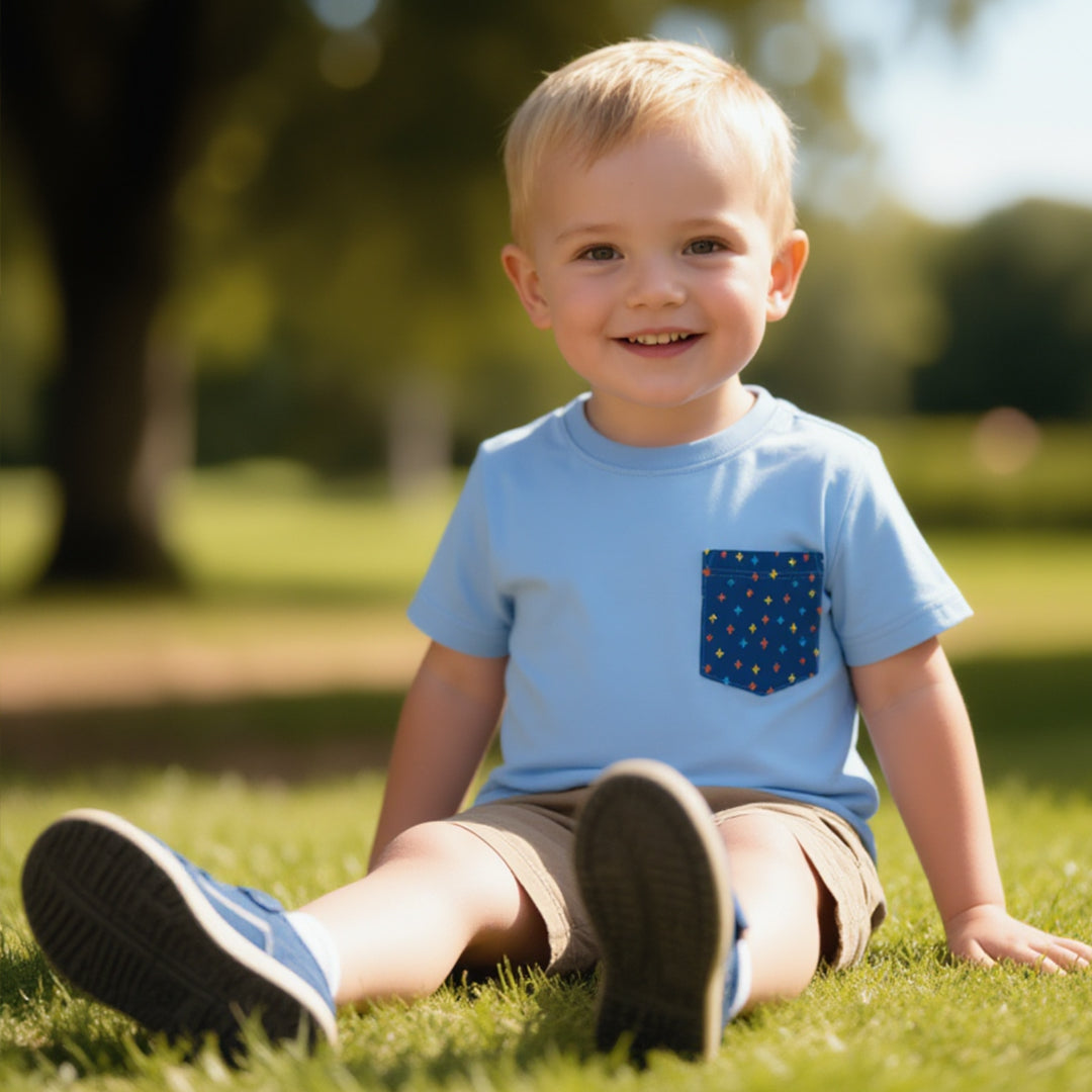 Sky Blue Geo-Pocket Essential Tee