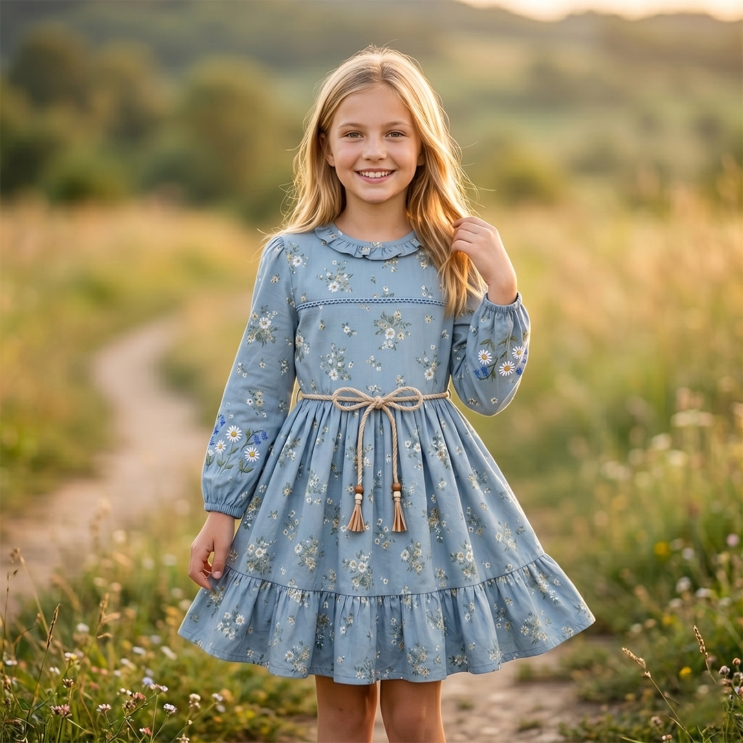 Blue Meadow Floral Long-Sleeve Dress