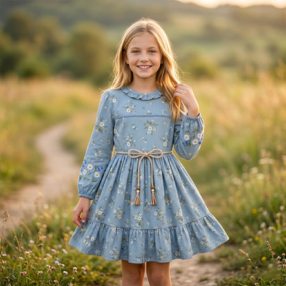 Blue Meadow Floral Long-Sleeve Dress