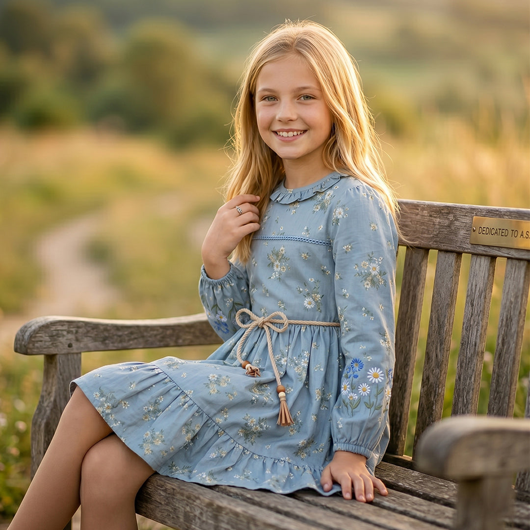 Blue Meadow Floral Long-Sleeve Dress