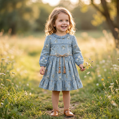 Blue Meadow Floral Long-Sleeve Dress