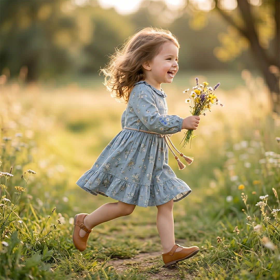 Blue Meadow Floral Long-Sleeve Dress