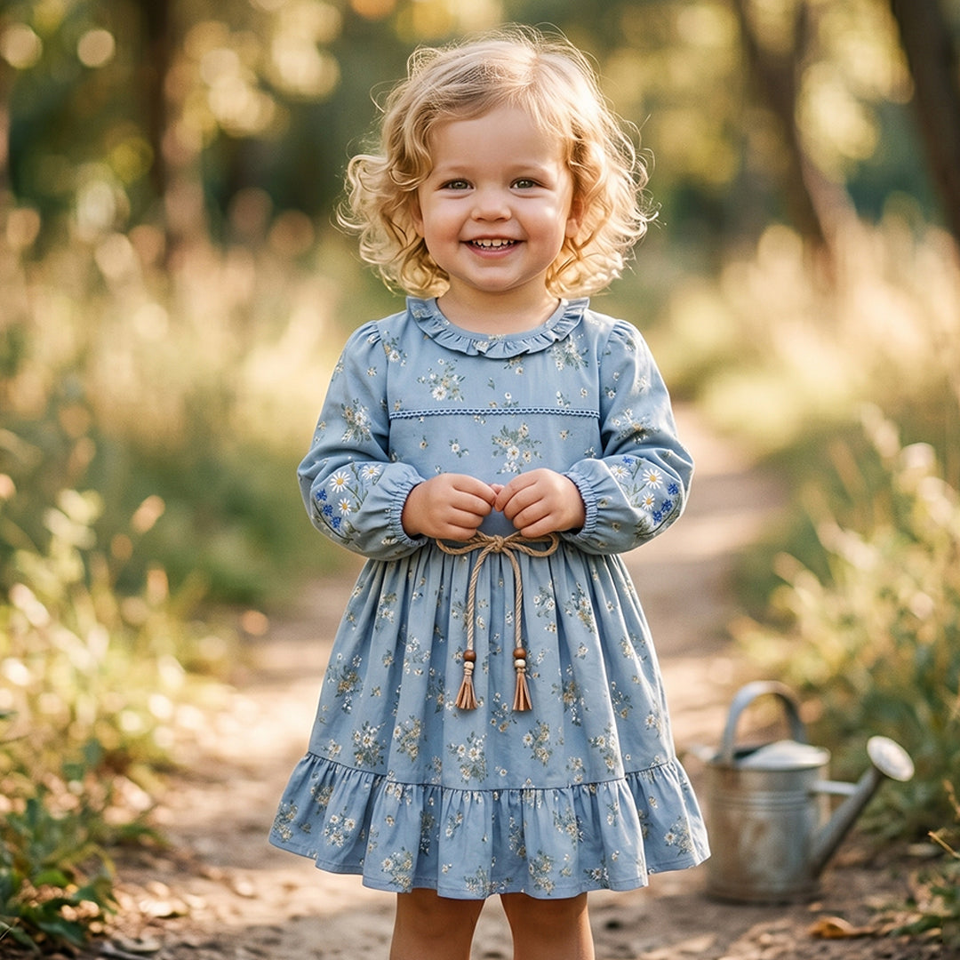 Blue Meadow Floral Long-Sleeve Dress
