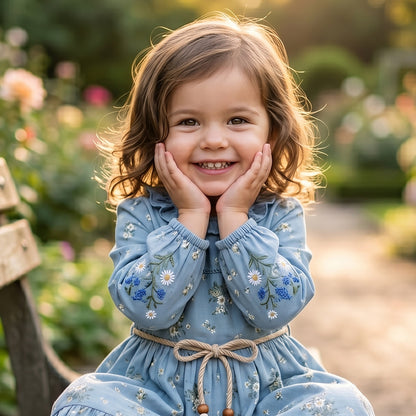 Blue Meadow Floral Long-Sleeve Dress