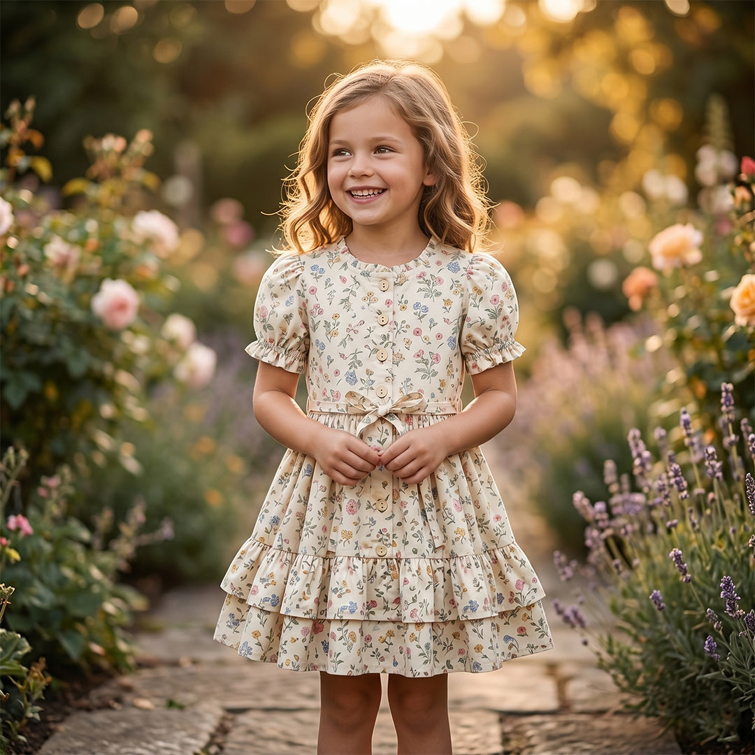 Floral Garden Tiered Button-Down Dress