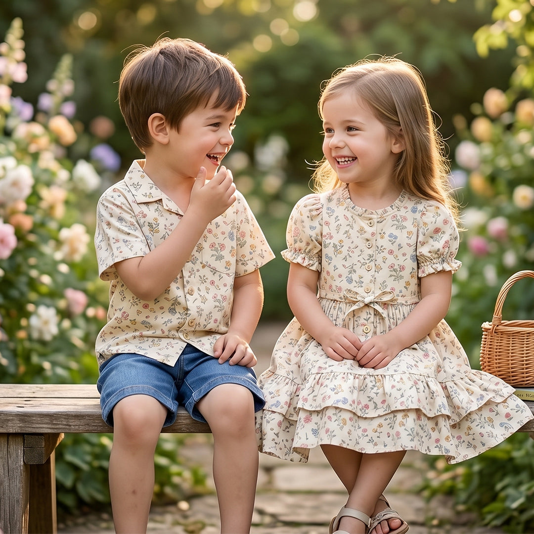 Floral Garden Tiered Button-Down Dress