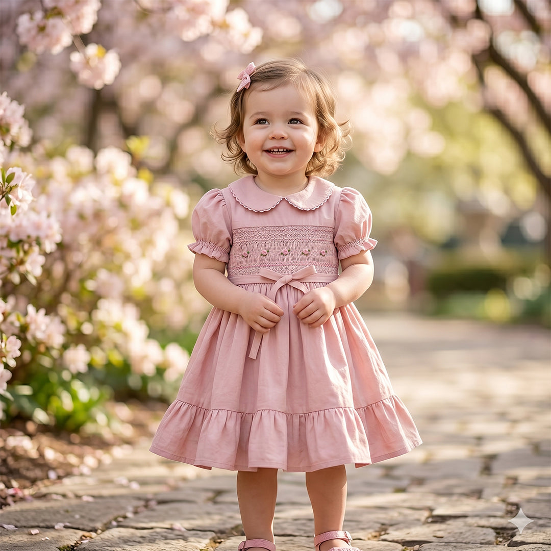 Rose Petal Smocked Peter Pan Dress