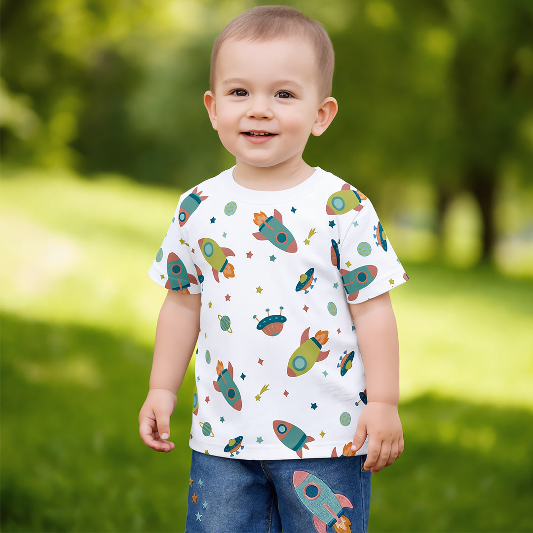 Galactic Explorer Tee & Rocket Denim Shorts Set