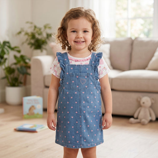 Unicorn Hearts Tee & Denim Pinafore Set