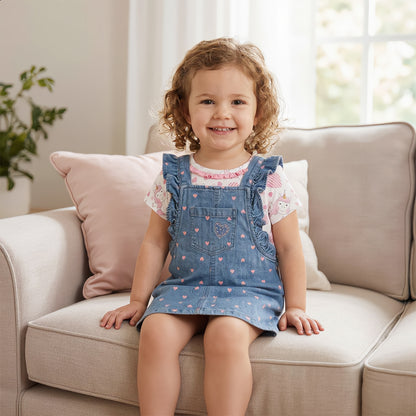 Unicorn Hearts Tee & Denim Pinafore Set
