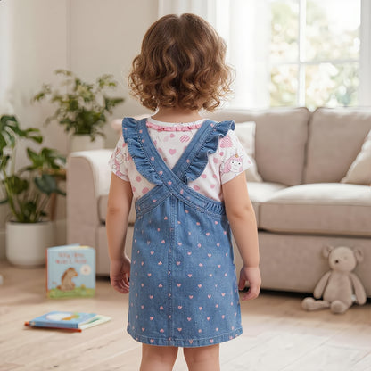 Unicorn Hearts Tee & Denim Pinafore Set
