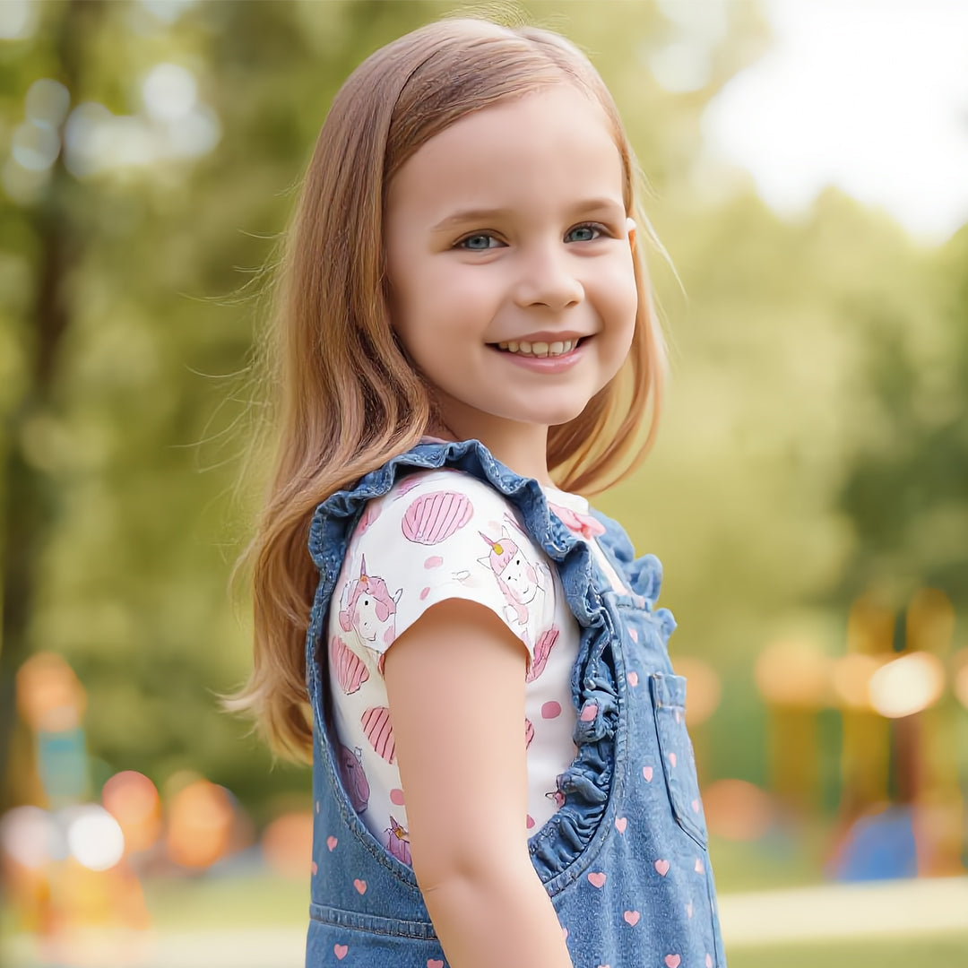 Unicorn Hearts Tee & Denim Pinafore Set