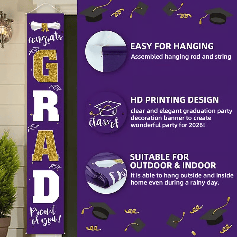 🔥LAST DAY 50% OFF - 🎓Class of 2026 Graduation Banner | Congrats Grad Front Door Porch Decor for Graduation Party