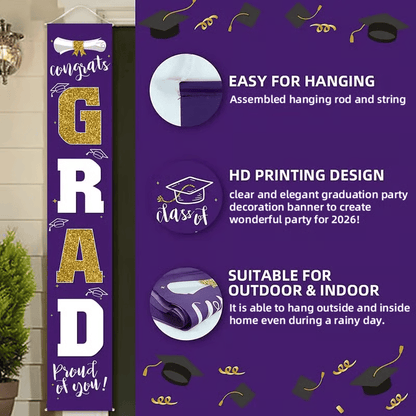 🔥LAST DAY 50% OFF - 🎓Class of 2026 Graduation Banner | Congrats Grad Front Door Porch Decor for Graduation Party